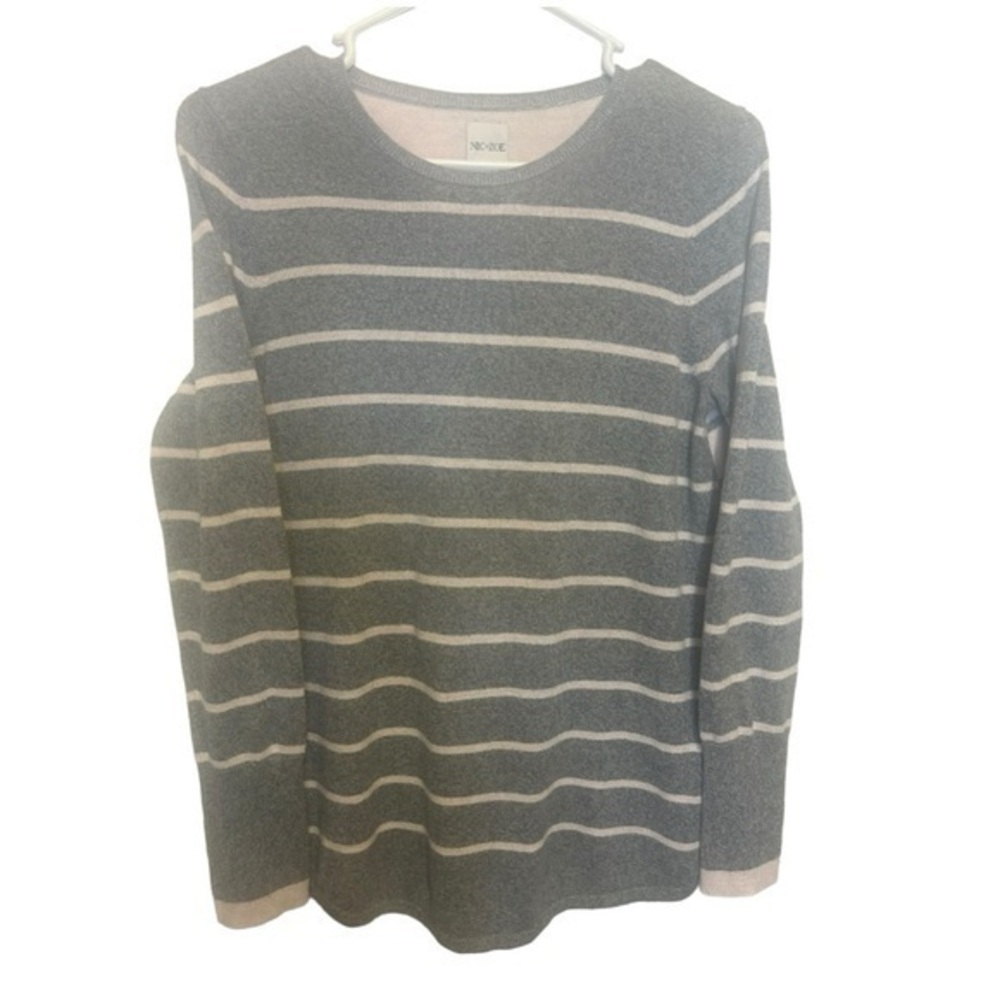 Nic & Zoe Grey Pink striped crewneck sweater M
